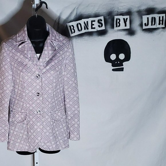 Vintage 70s Pink and Grey Plaid Poly Blazer by Country Set Sz Small - Picture 2 of 15